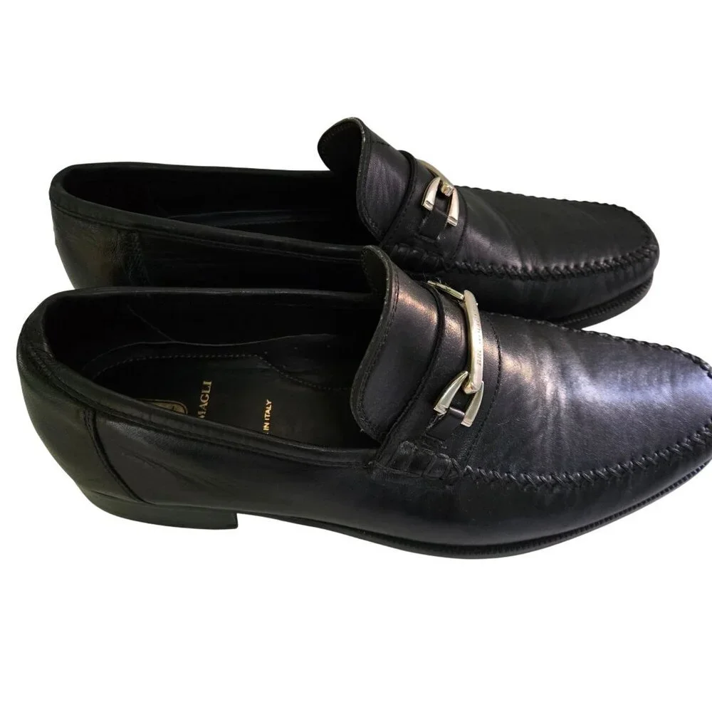 Bruno Magli Black Leather Logo Horse Bit Designer Loafers Size 10M